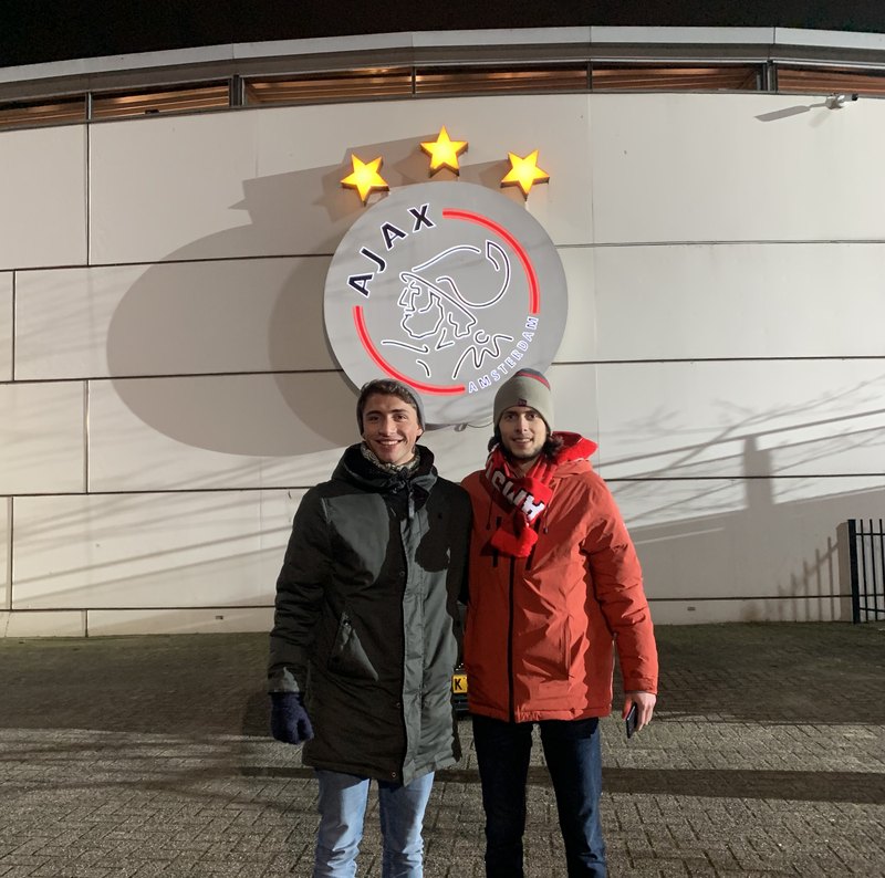 Max Llahuet outside the Ajax stadium in Amsterdam