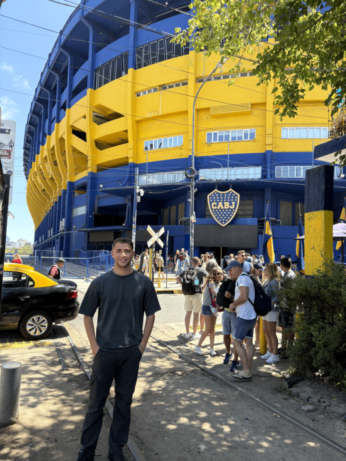 Max Llahuet outside La Bombonera in Buenos Aires