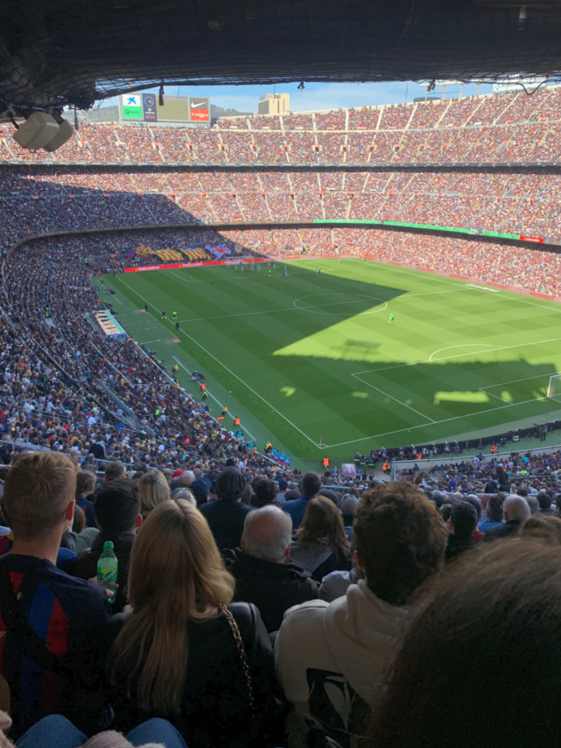 View of a football match from the stands at Camp Nou